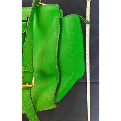 Michael Kors Saffiano Leather Satchel – Kelly Green Structured Zip-Top Tote/Crossbody, Gold Hardware