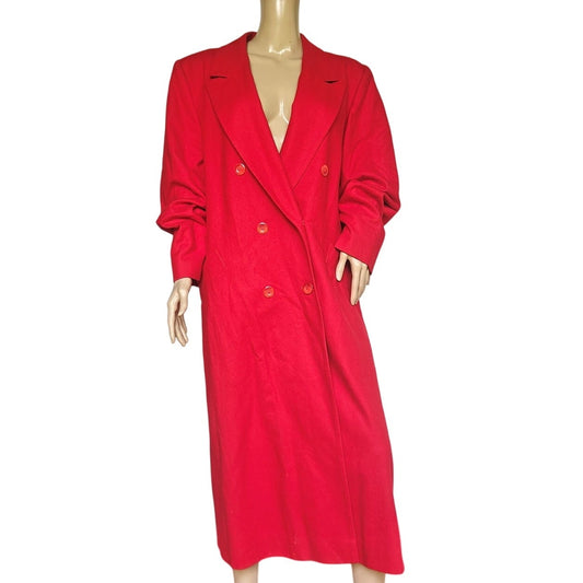 Pendleton 100% Virgin Wool Maxi Coat Red Double-Breasted Long Overcoat | Made in USA