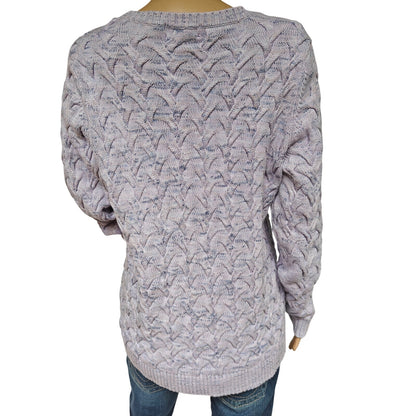 Lands’ End Drifter Cable Knit Sweater Girls L 14/16 Lavender 100% Cotton