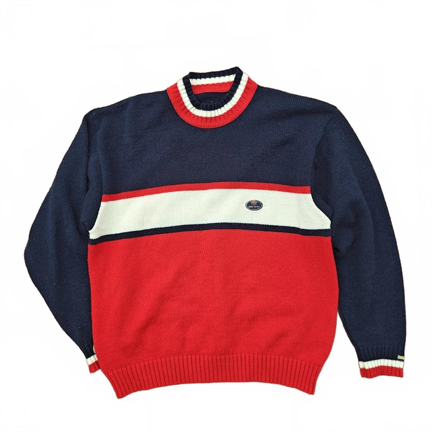 Vintage Unno Sport Ski Sweater Navy Red White Stripe Retro 80s 90s Style