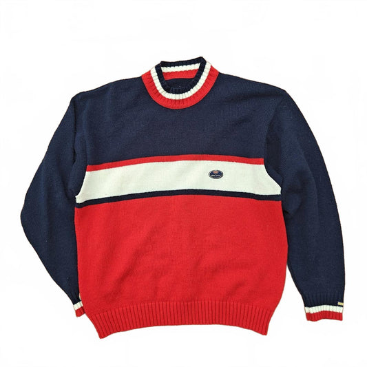 Vintage Unno Sport Ski Sweater Navy Red White Stripe Retro 80s 90s Style