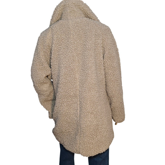 Lucky Brand Teddy Sherpa Coat Tan Faux Shearling, Size L