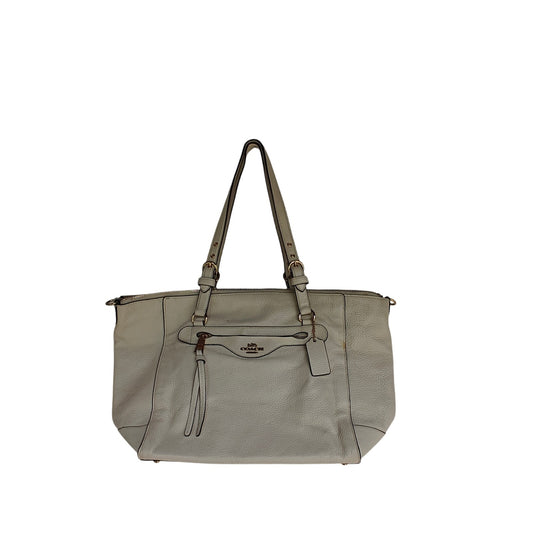 Coach Pebbled Leather Zip-Top Tote Bag – Chalk/Off-White, Gold Hardware, Front Zip Pocket & Hangtag