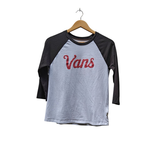 Vans Raglan Baseball Tee Gray White Red Logo Graphic Raglan