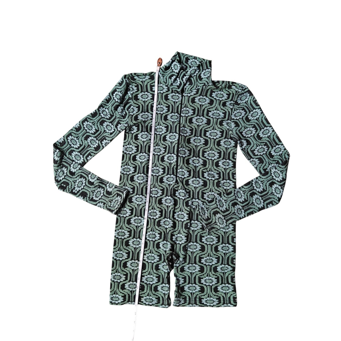 Urban Outfitters Retro Patterned Long Sleeve Zipper Onepiece Romper S