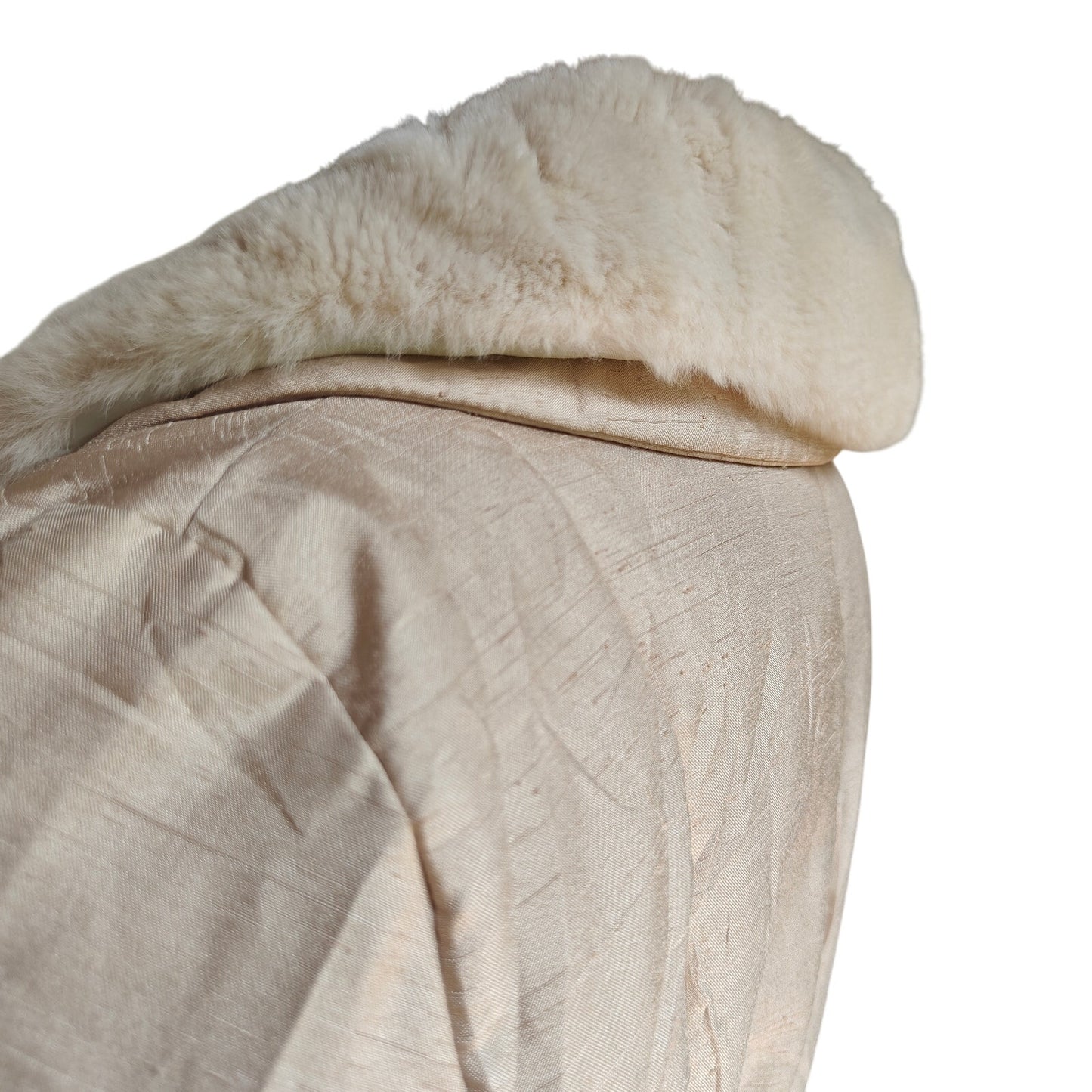 Platine Faux Fur Collar Belted Coat Champagne Gold Satin Women’s M