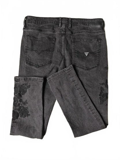 Guess Men's Slim Tapered Gray Embroidered Jeans - Size 36/32