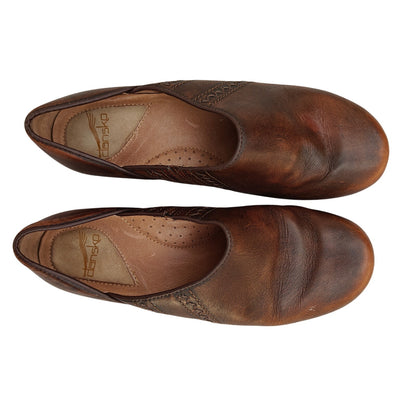 Dansko brown leather slip-on comfort heels, woven detail EU 40