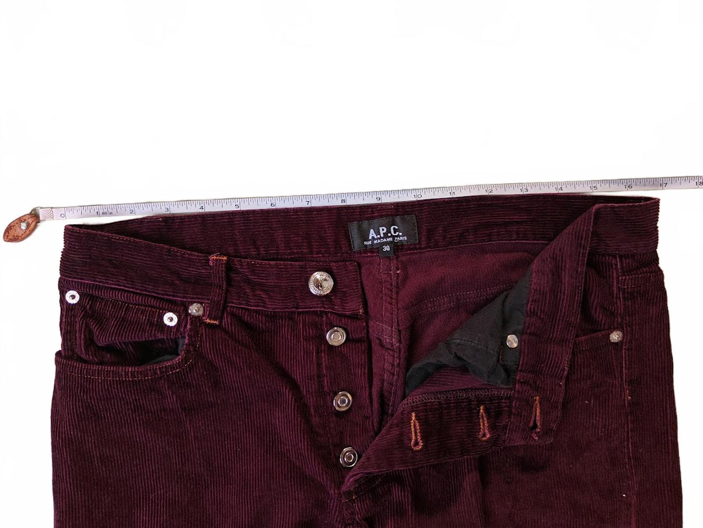 APC Burgundy Corduroy Straight Leg Pants - Size 30