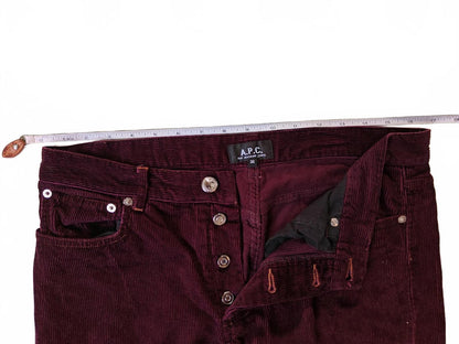 APC Burgundy Corduroy Straight Leg Pants - Size 30