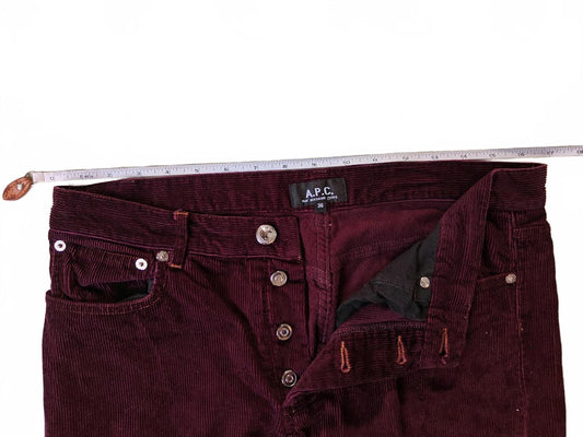 APC Burgundy Corduroy Straight Leg Pants - Size 30