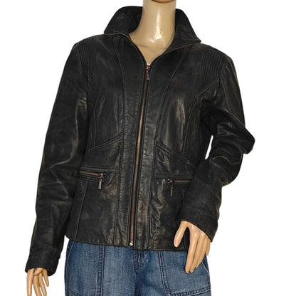 Kenneth Cole Reaction Black Leather Moto Jacket Women’s Large