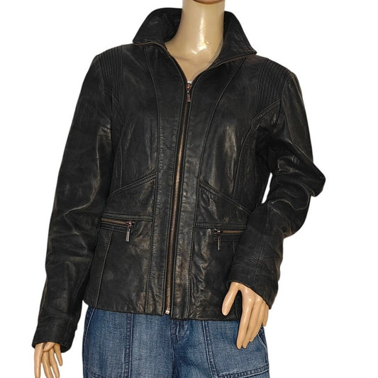 Kenneth Cole Reaction Black Leather Moto Jacket Women’s Large