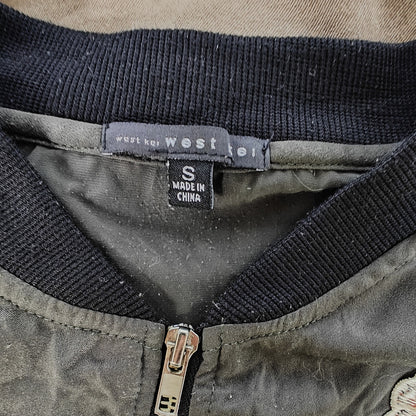 West Kei Floral Embroidered Lightweight Bomber Jacket Zip Front Size S