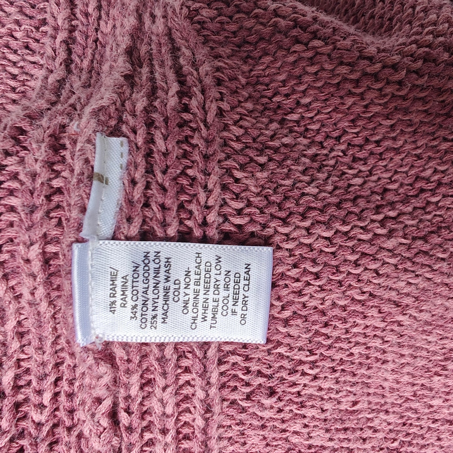 LOFT Open Front Cardigan Sweater L Dusty Rose Textured Knit Ramie Blend