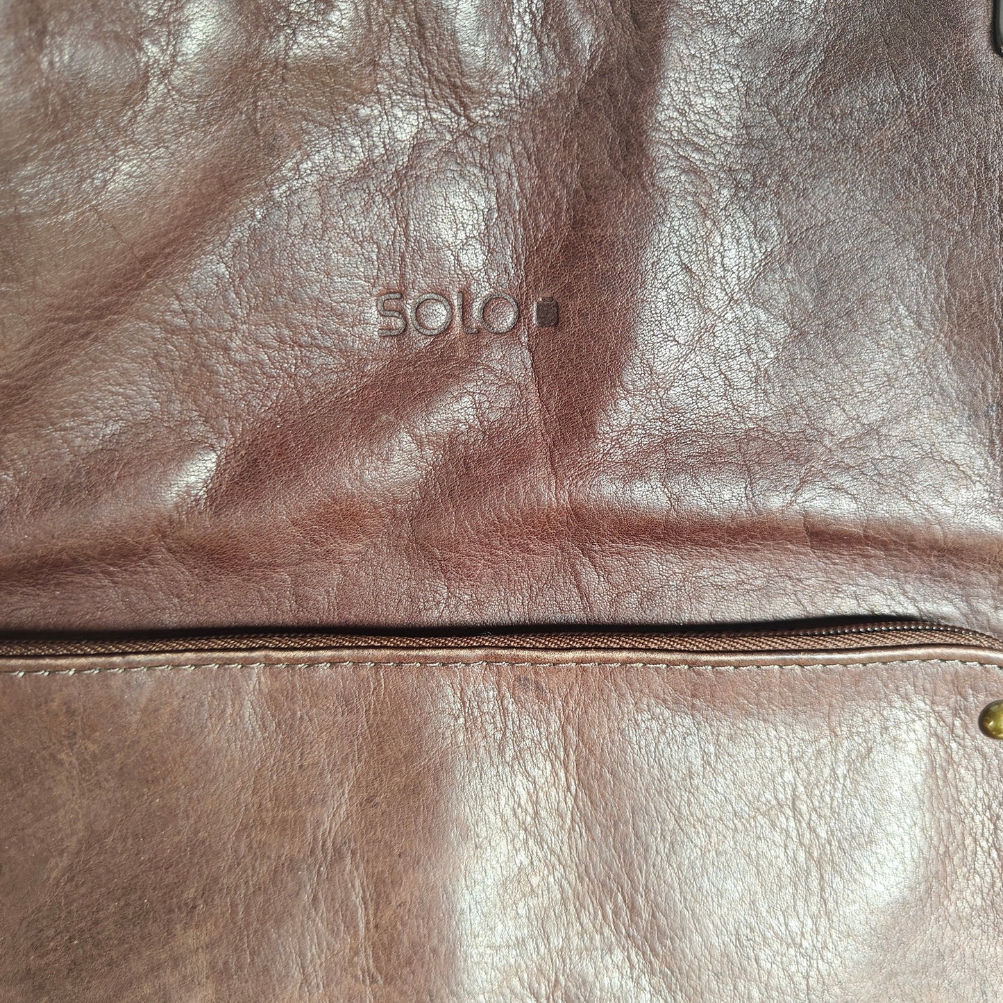 Solo Leather Tote Bag Brown Shoulder Work Laptop Carryall with Front Pocket
