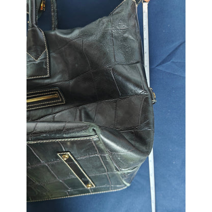 Dooney & Bourke Black Croc Embossed Medicine Bag Leather Satchel Red Lining