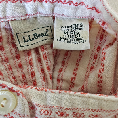 L.L.Bean Cotton Nightgown M – cream/red stripe, long-sleeve Henley, maxi