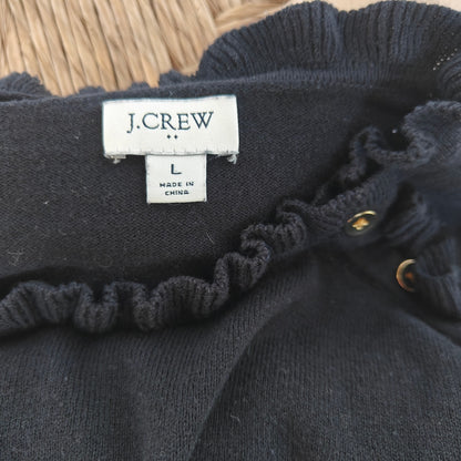 J.Crew Ruffle Mock Neck Button-Shoulder Sweater Black Women’s L