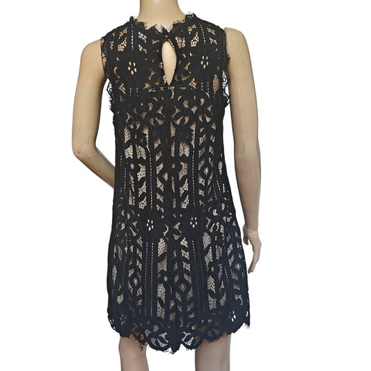 Speechless Black Lace Sleeveless Shift Dress, Nude Lining, Size Small