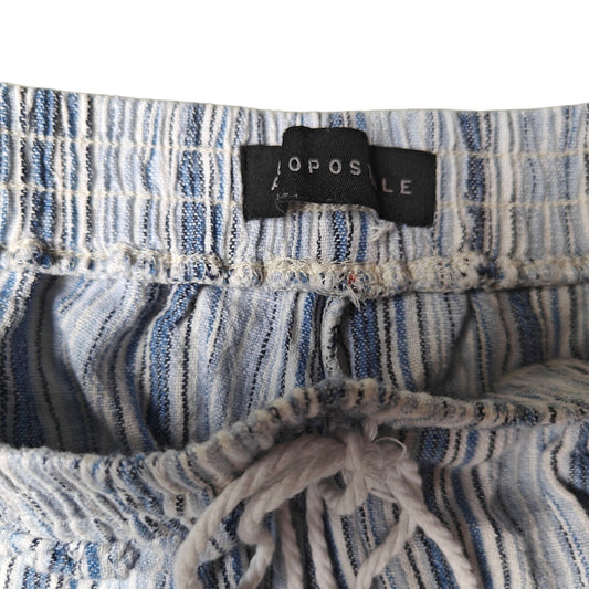 Aéropostale Striped Tassel Drawstring Shorts Blue/White Boho Pom-Pom Trim Beach Lounge