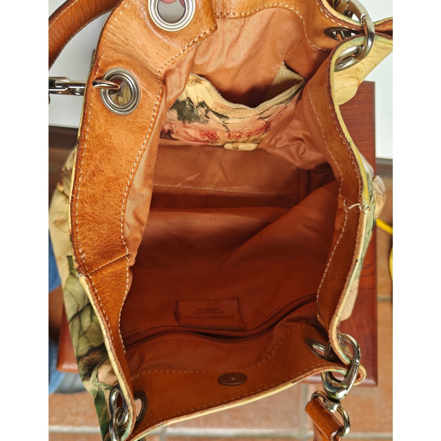 Maurizio Taiuti Made in Italy Floral-Print Leather Hobo Shoulder Bag – Yellow/Multi, Boho Slouchy Tote