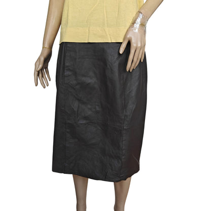Venezia Leathers Genuine Leather Midi Skirt Brown Sz 16 | High-Waist Elastic Waistband, Lined (Vintage 90s/Y2K)