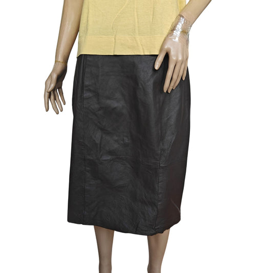 Venezia Leathers Genuine Leather Midi Skirt Brown Sz 16 | High-Waist Elastic Waistband, Lined (Vintage 90s/Y2K)