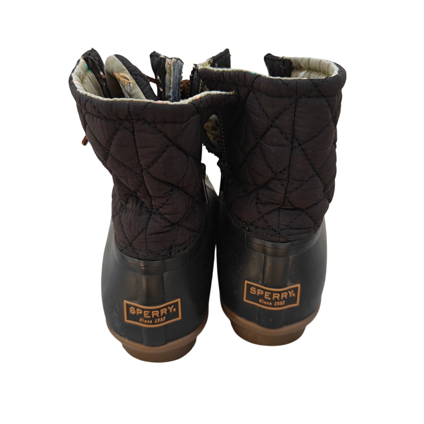 Sperry Saltwater Quilted Duck Boots – Black, Waterproof, Lace & Zip Size 8.5