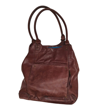 Solo Leather Tote Bag Brown Shoulder Work Laptop Carryall with Front Pocket