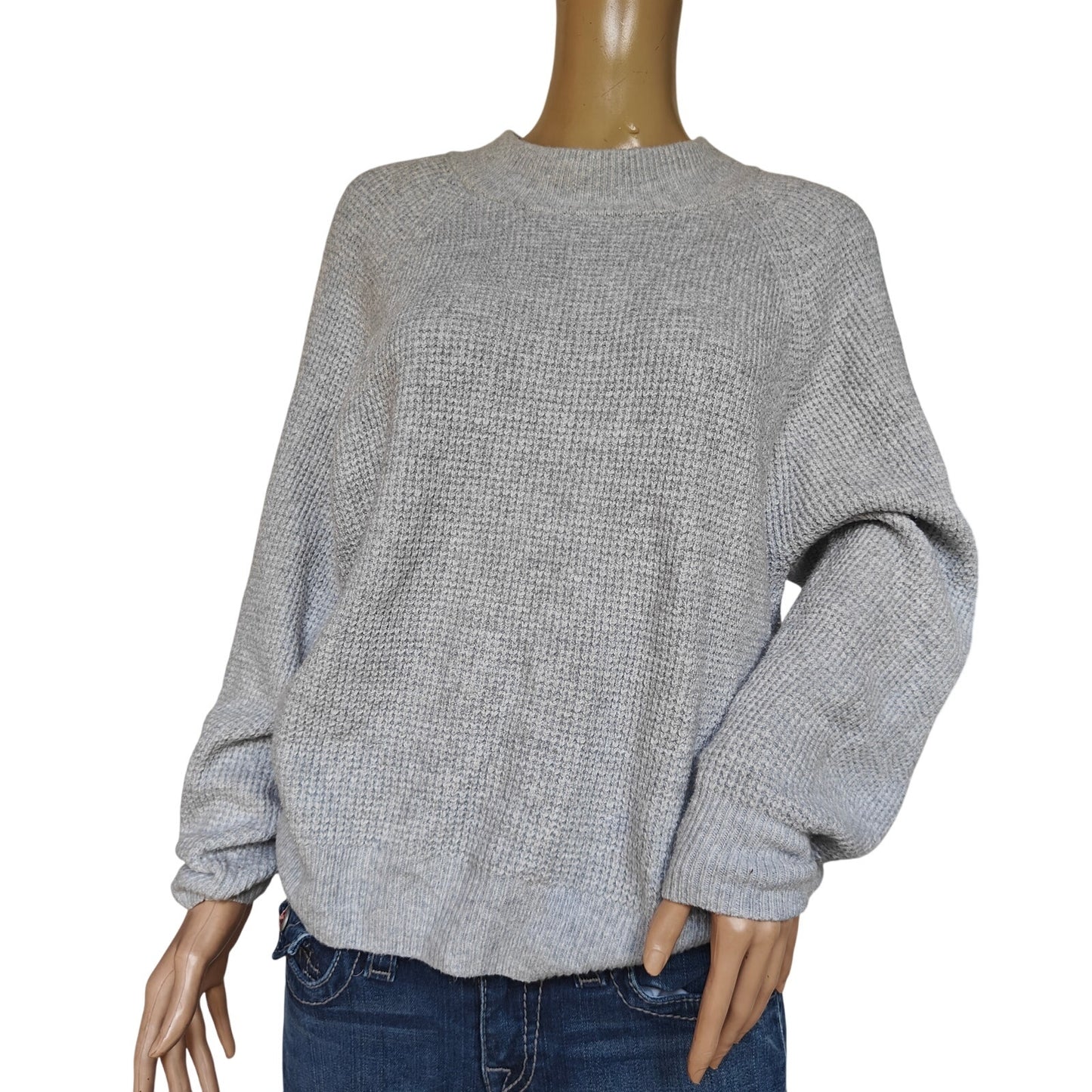 GAP Gray Waffle-Knit Crewneck Sweater Women’s L, Cotton-Blend Cozy