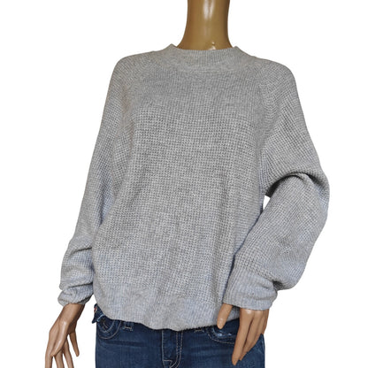 GAP Gray Waffle-Knit Crewneck Sweater Women’s L, Cotton-Blend Cozy