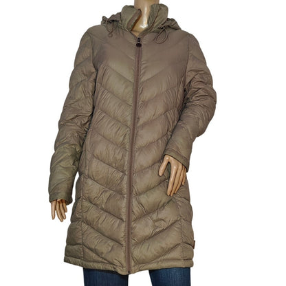 Calvin Klein Packable Down Puffer Coat Olive Hooded Quilted Women’s M