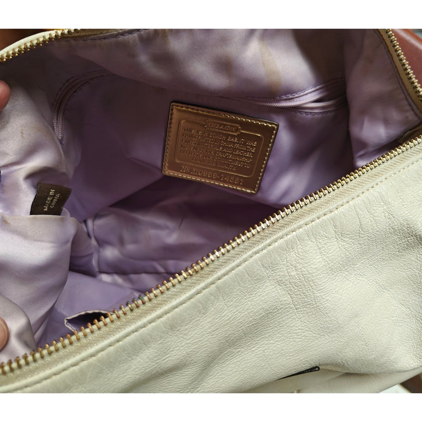 Coach Poppy Pocket Hobo 14681 – Ivory Leather Shoulder Bag, Gold Hardware, Double Front Pockets