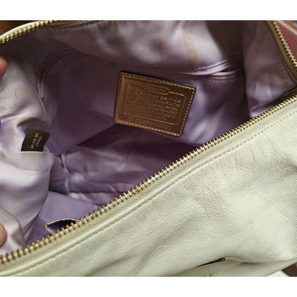 Coach Poppy Pocket Hobo 14681 – Ivory Leather Shoulder Bag, Gold Hardware, Double Front Pockets