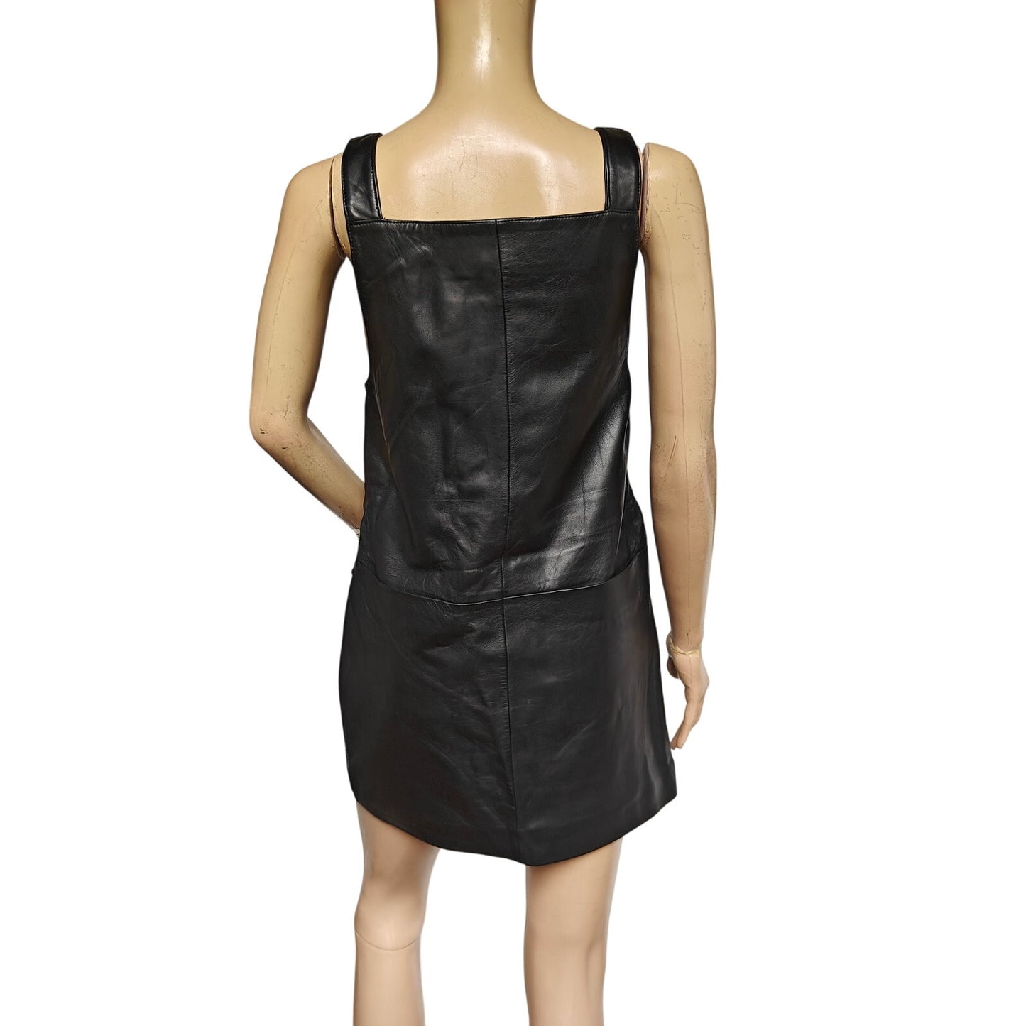 Maje Black Leather Dress with Front Pockets - Size 1