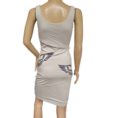 Synergy Organic Cotton Wing Print Tank Dress Sz S Gray Bodycon Midi