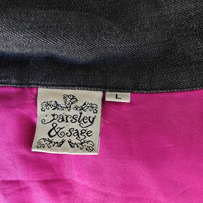 Parsley & Sage Black Embroidered Jacket Large Boho Artsy Floral Patchwork