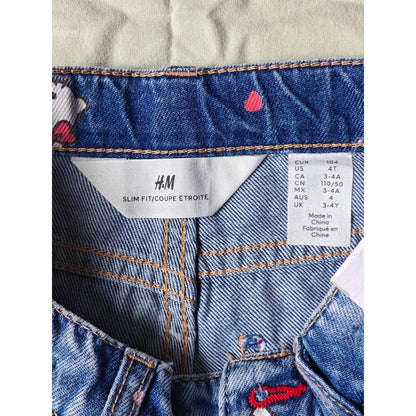 H&M Hello Kitty Girls Slim Fit Wide Leg Jeans 4T NWT Blue Denim Hearts Print