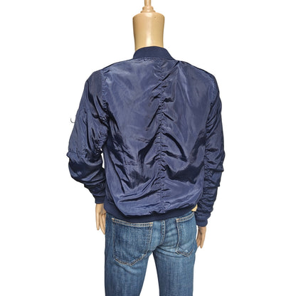 New Look Navy Bomber Jacket Women’s Size S Quilted Lined Zip Up Streetwear