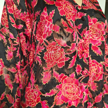 Victoria’s Secret Sheer Floral Nightgown Chemise Black/Red Sz Small