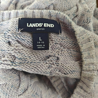 Lands’ End Drifter Cable Knit Sweater Girls L 14/16 Lavender 100% Cotton