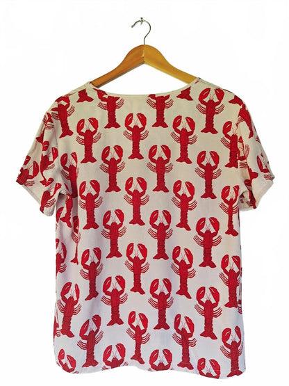 Fabienne Chapot Pink and Red Lobster Blouse - Size M