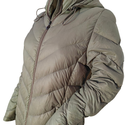 Calvin Klein Packable Down Puffer Coat Olive Hooded Quilted Women’s M