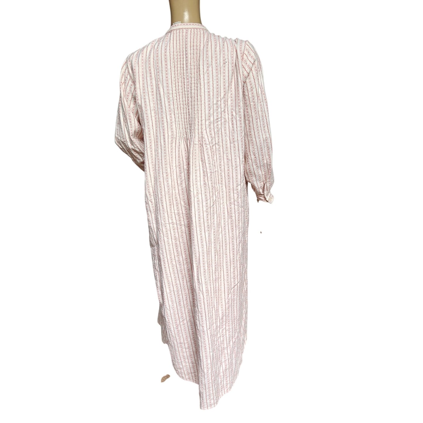 L.L.Bean Cotton Nightgown M – cream/red stripe, long-sleeve Henley, maxi