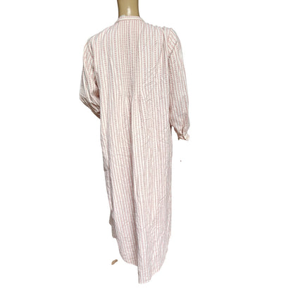 L.L.Bean Cotton Nightgown M – cream/red stripe, long-sleeve Henley, maxi