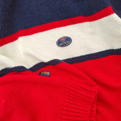 Vintage Unno Sport Ski Sweater Navy Red White Stripe Retro 80s 90s Style