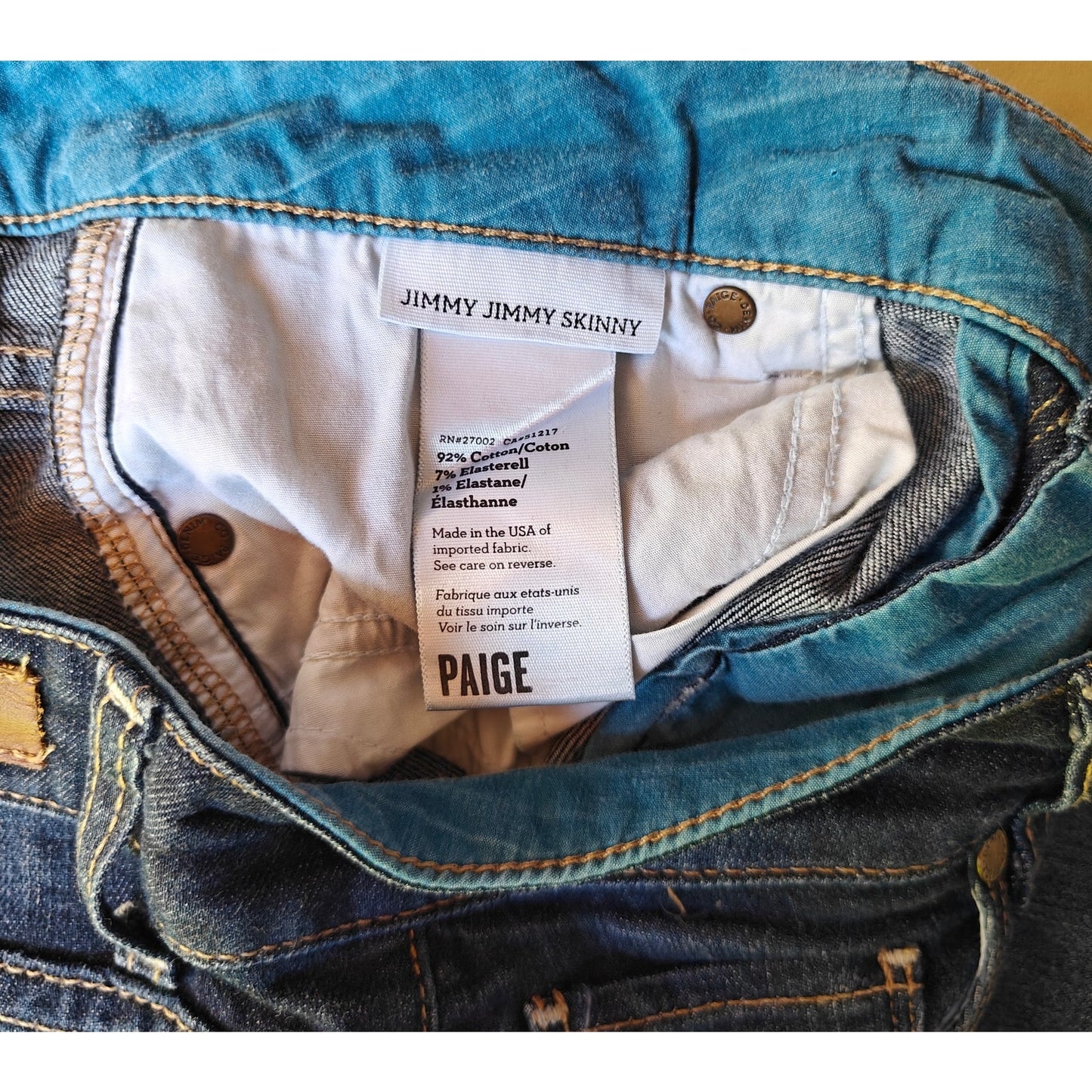 PAIGE Jimmy Jimmy Skinny Jeans Dark Wash Stretch Mid Rise