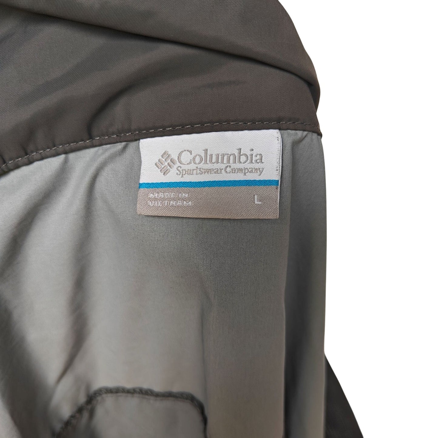 Columbia Men’s Hooded Rain Jacket Black/Gray Lightweight Windbreaker – Size L