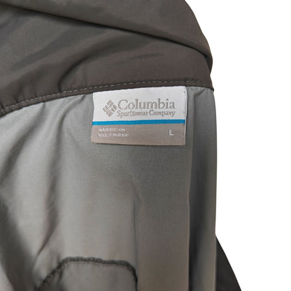 Columbia Men’s Hooded Rain Jacket Black/Gray Lightweight Windbreaker – Size L